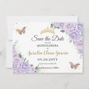 Lavender Lilac Floral Quinceañera 15 Save the Date Card