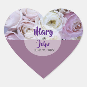 Lavender Lilac Floral Rose Wedding Heart Sticker