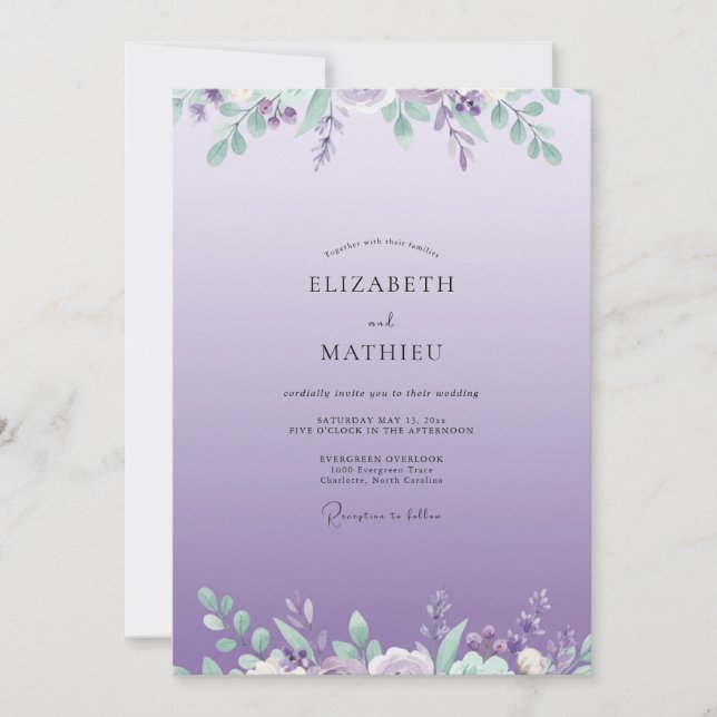 Lavender Lilac Foliage Eucalyptus Wedding Invitation (Front)