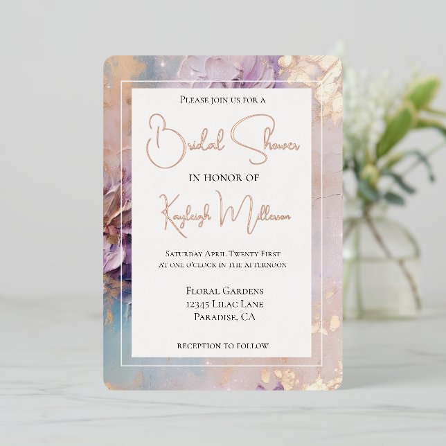 Lavender Lilac Gold Aqua Floral Bridal Shower (Standing Front)