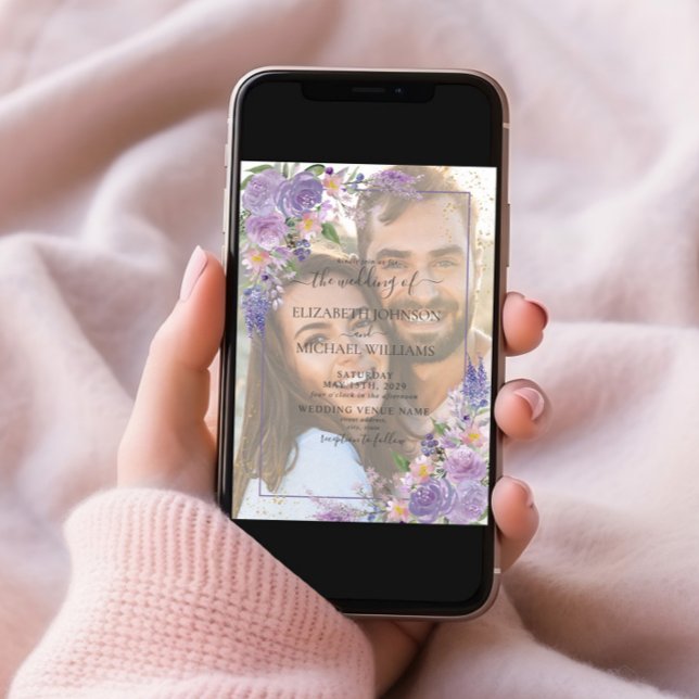 Lavender Lilac Gold Vellum Overlay Photo Wedding Invitation (Creator Uploaded)