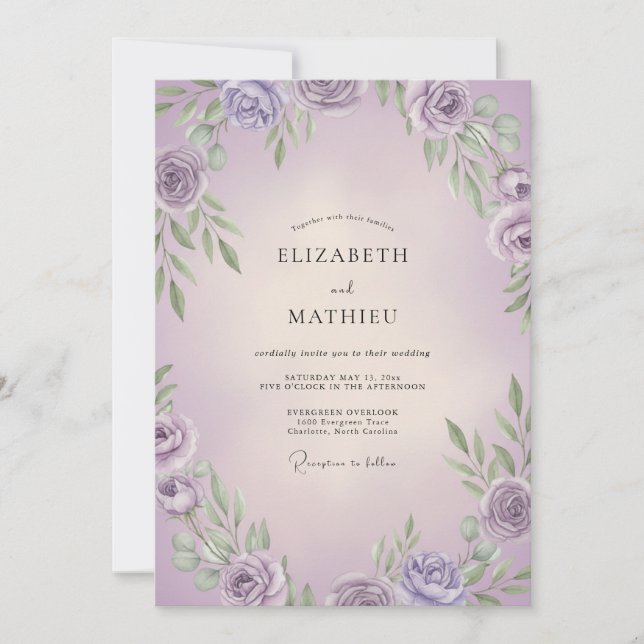 Lavender Lilac Leafy Wedding Invitation (Front)