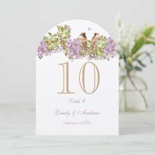Lavender Lilac Love Bird Wedding Table Number Card