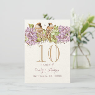 Lavender Lilac Love Bird Wedding Table Number Card