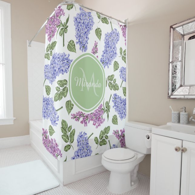 Lavender Lilac Monogram Shower Curtain (In Situ)