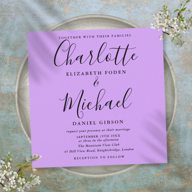 Lavender Lilac Orchid Elegant Script Wedding Invitation (Lavender Lilac Orchid Elegant Script Wedding Invitation)