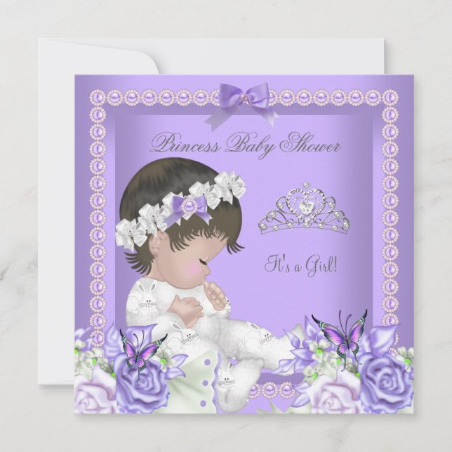 Lavender Lilac Pearl Grey Baby Shower Girl C Invitation (Front)