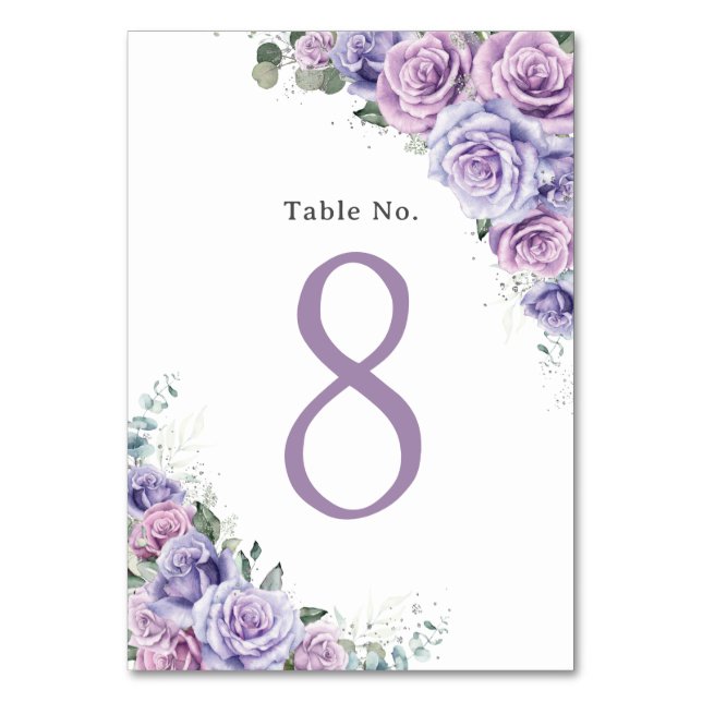 Lavender Lilac Purple Floral Birthday Quinceanera  Table Number (Front)