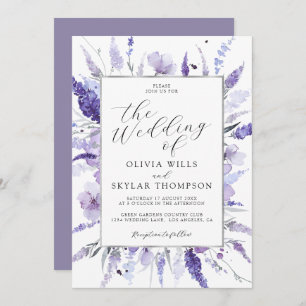 Lavender Lilac Silver Floral Botanical Wedding Invitation