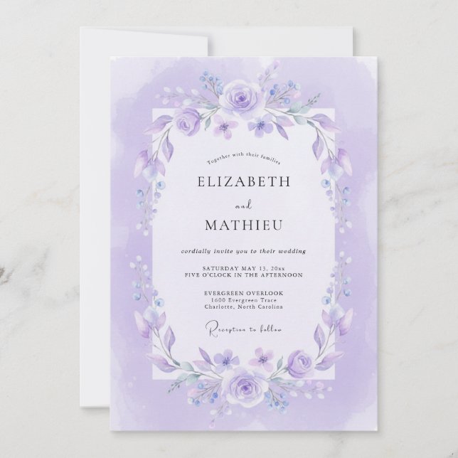 Lavender Lilac Vine Wedding Invitation (Front)