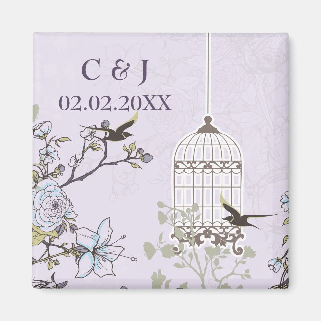 Lavender Lilac vintage birdcage birds wedding Magnet (Front)