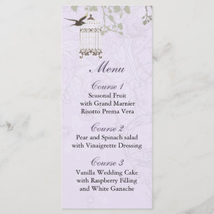 Lavender Lilac vintage birdcage birds wedding Menu
