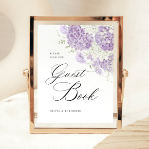 Lavender Lilac White Floral Guest Book Wedding Pedestal Sign