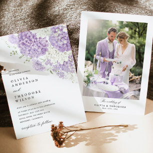 Lavender Lilac White Floral Photo Wedding Invitation