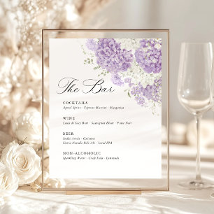 Lavender Lilac White Floral Wedding Bar Menu Pedestal Sign