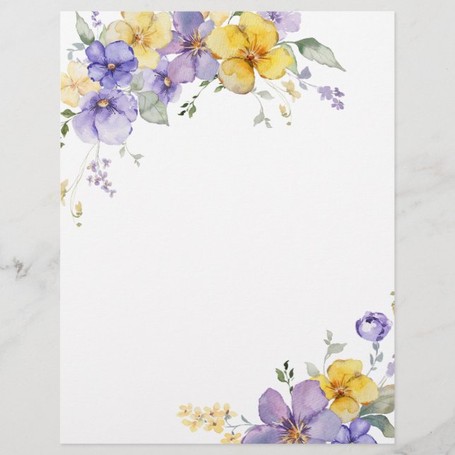 Lavender Lilac Yellow Bridal Shower Games Paper (Front)