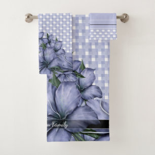 Lavender Lilies Checks Stripes Bath Towel Set