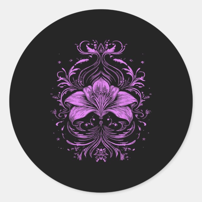 Lavender Lily Purple Wildflower Gothic Dark Design Classic Round Sticker (Front)