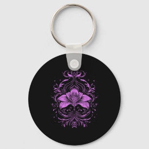 Lavender Lily Purple Wildflower Gothic Dark Design Key Ring