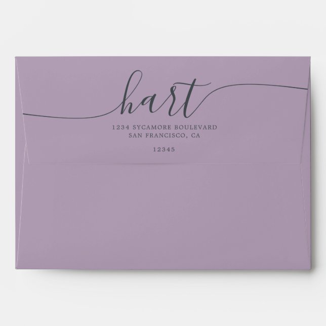 Lavender Lily with Black Script Return Address Envelope (Back (Top Flap))