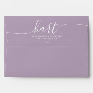 Lavender Lily with White Script Return Address Envelope