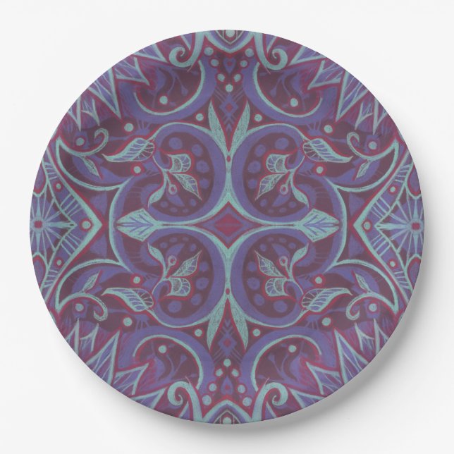 "Lavender lotus" floral arabesque pattern Dinner P Paper Plate (Front)