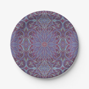 Lavender Lotus Floral Arabesque Pattern Paper Plate