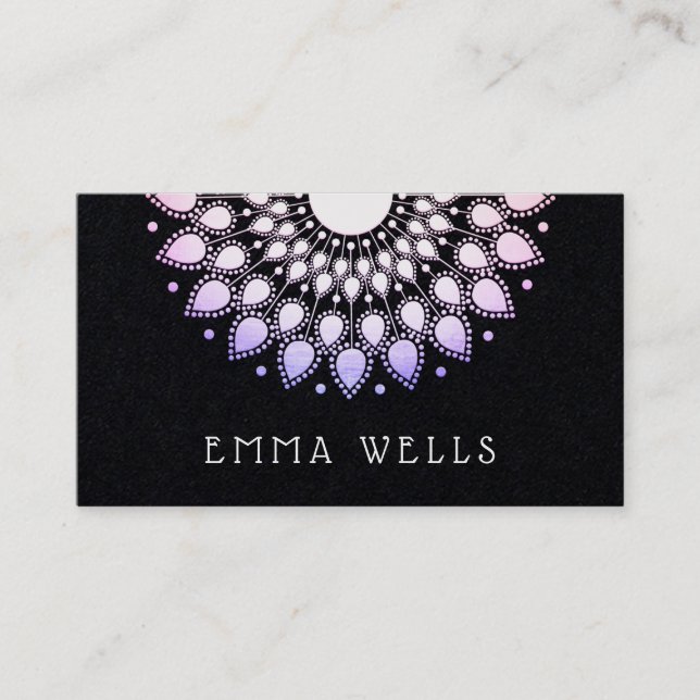 Lavender Lotus Flower Mandala  Business Card (Front)