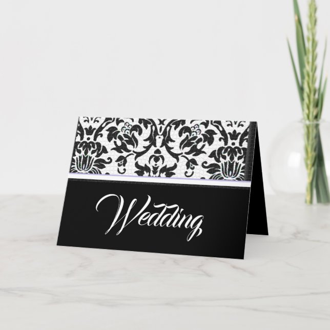 Lavender Love Black & White Damask Wedding  Invitation (Front)