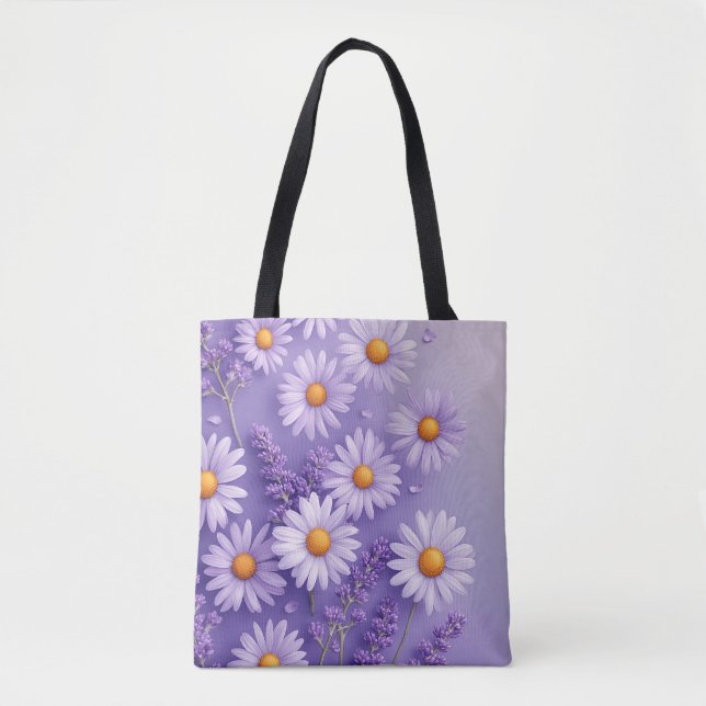 Lavender Love & Daisy Charm Tote Bag (Front)