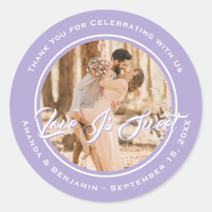 Lavender Love Is Sweet Wedding Photo Classic Round Sticker
