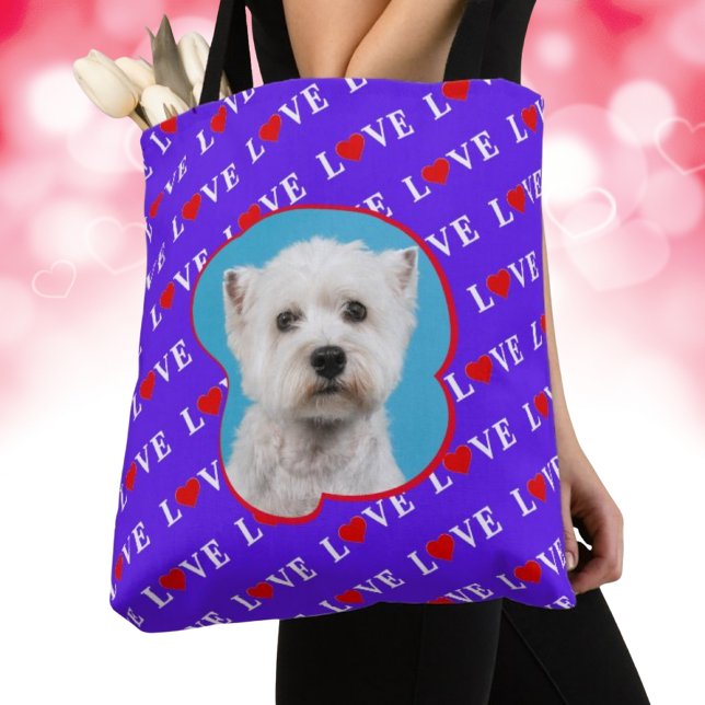 Lavender LOVE Motif Personalized Custom Photo Tote Bag (Creator Uploaded)