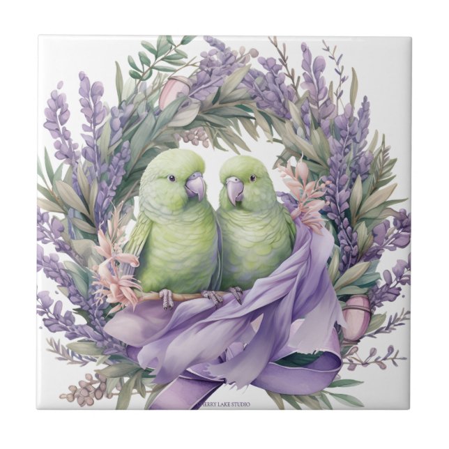 Lavender Lovebirds Ceramic Tiles (Front)