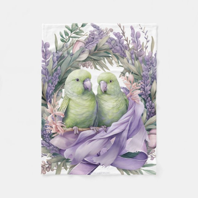 Lavender Lovebirds  Fleece Blanket (Front)