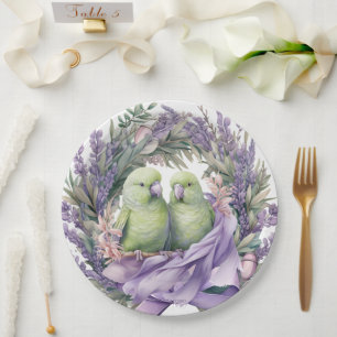 Lavender Lovebirds Paper Plate