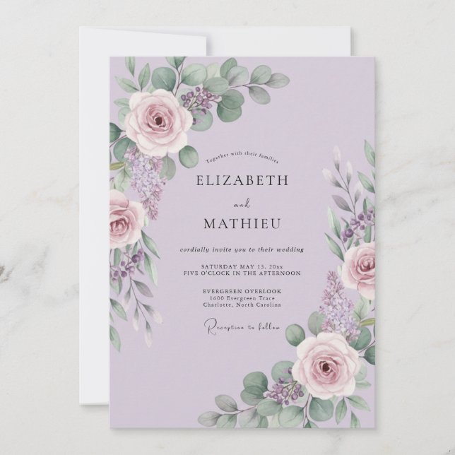 Lavender Lush Botanical Spring Wedding Invitation (Front)