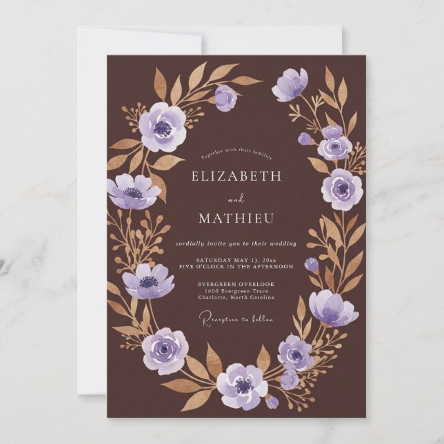 Lavender Mahogany Petal Wedding Invitation (Front)