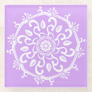Lavender Mandala Glass Coaster