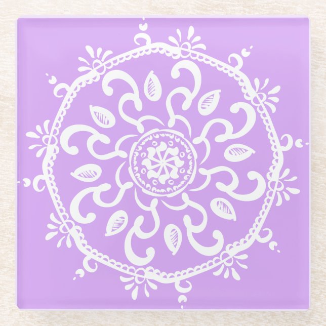 Lavender Mandala Glass Coaster (Front)