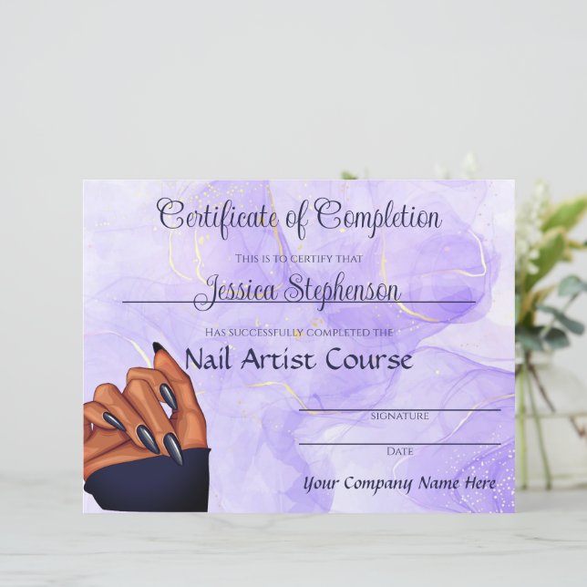 Lavender Marble Nail Artist Certificate (Standing Front)