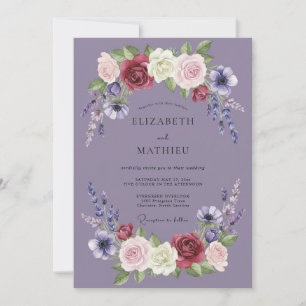 Lavender Maroon Bloom Wedding Invitation