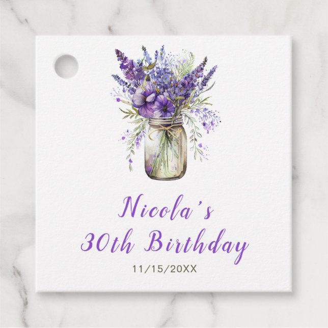 Lavender Mason Jar Birthday Favour Tags (Front)