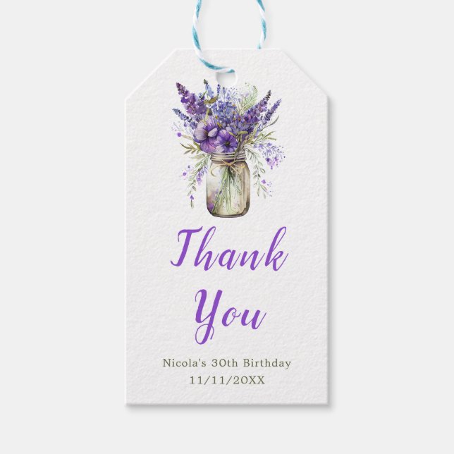 Lavender Mason Jar Birthday Gift Tags (Front)