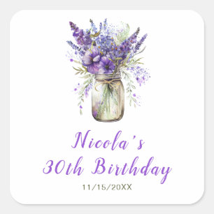 Lavender Mason Jar Birthday Square Sticker