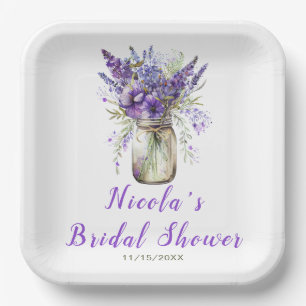 Lavender Mason Jar Bridal Shower Paper Plate