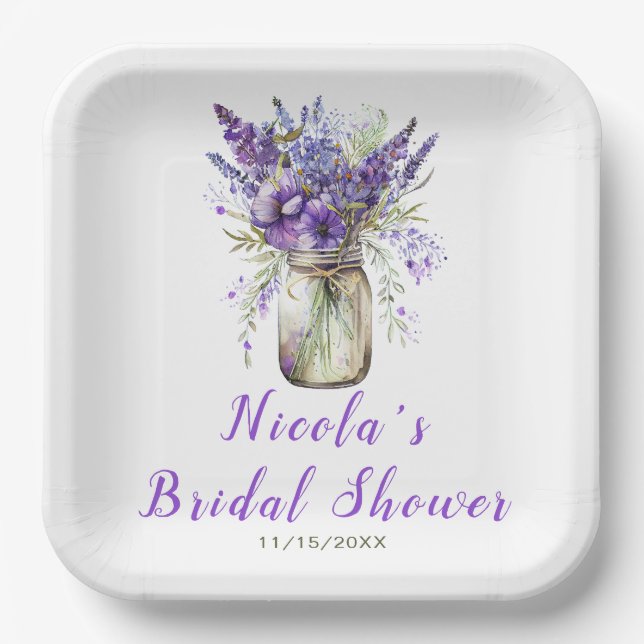Lavender Mason Jar Bridal Shower  Paper Plate (Front)