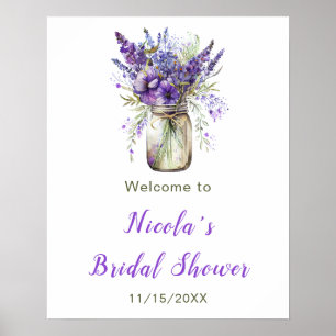 Lavender Mason Jar Bridal Shower Welcome Poster
