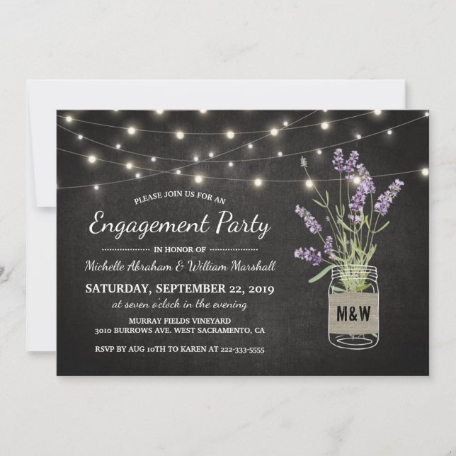 Lavender Mason Jar Lights Rustic Engagement Party Invitation (Front)