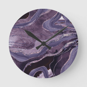 Lavender Mauve Agate Glitter Glam #1 Round Clock