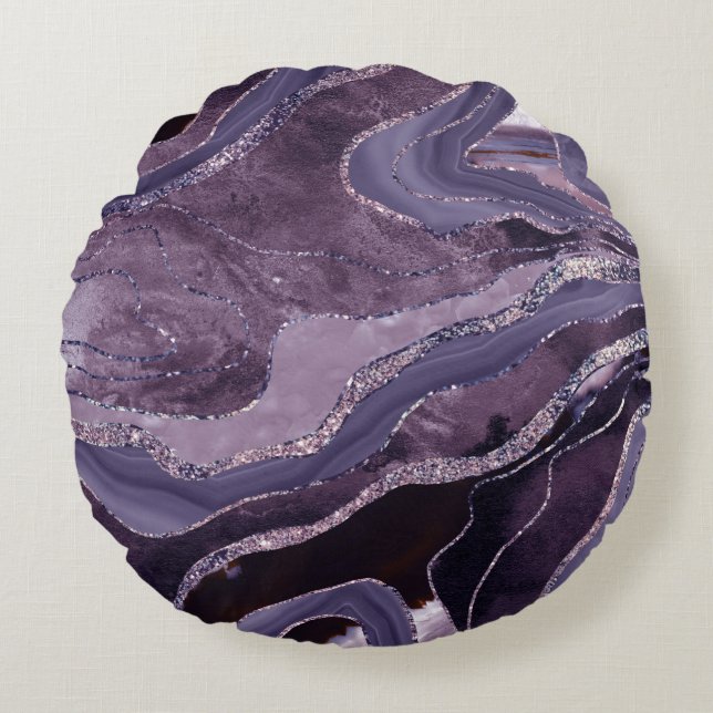 Lavender Mauve Agate Glitter Glam #1  Round Cushion (Front)